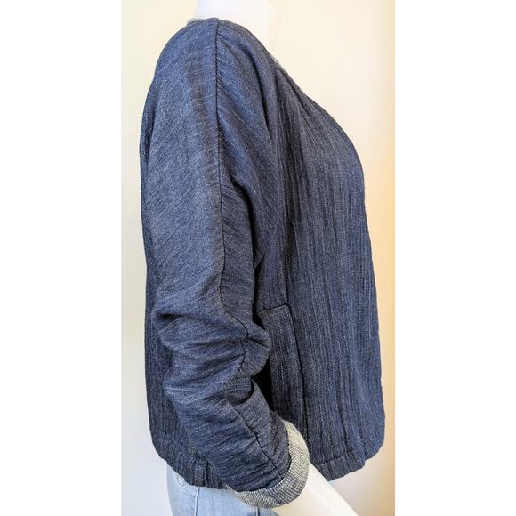 Eileen Fisher Organic Cotton Short Open Jacket Small Double Weave Indigo Denim - Picture 5 of 13